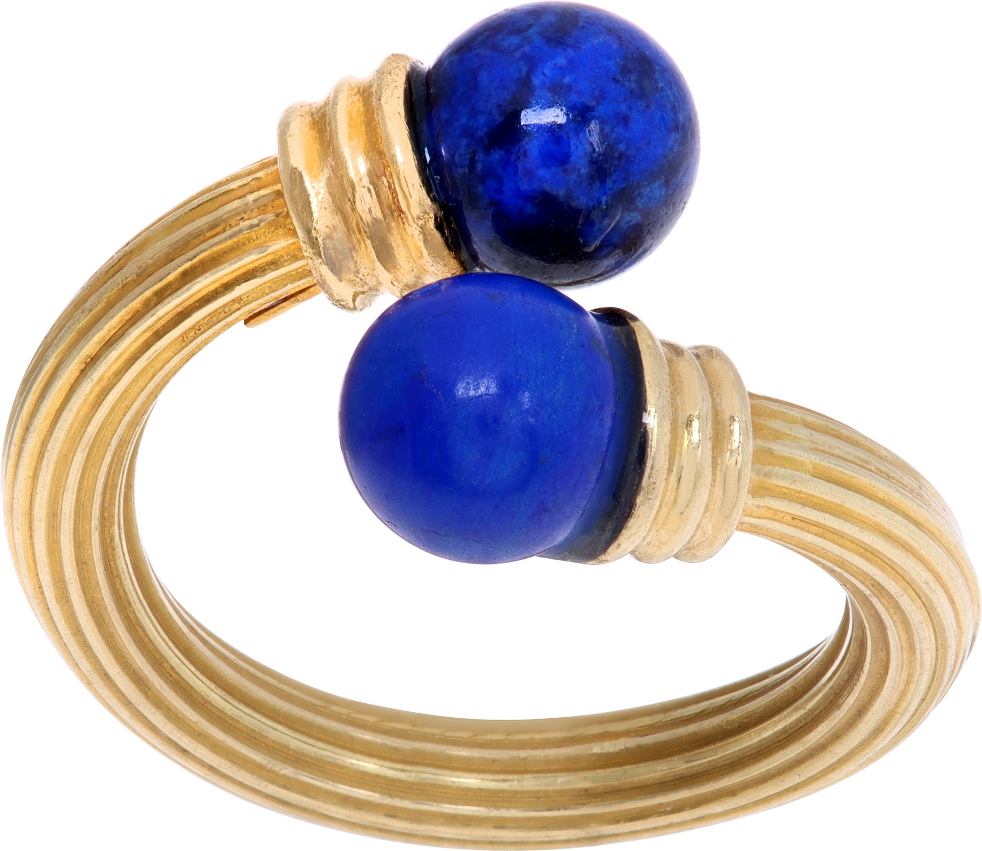Lapis Lazuli bead bypass ring in 18k yellow gold