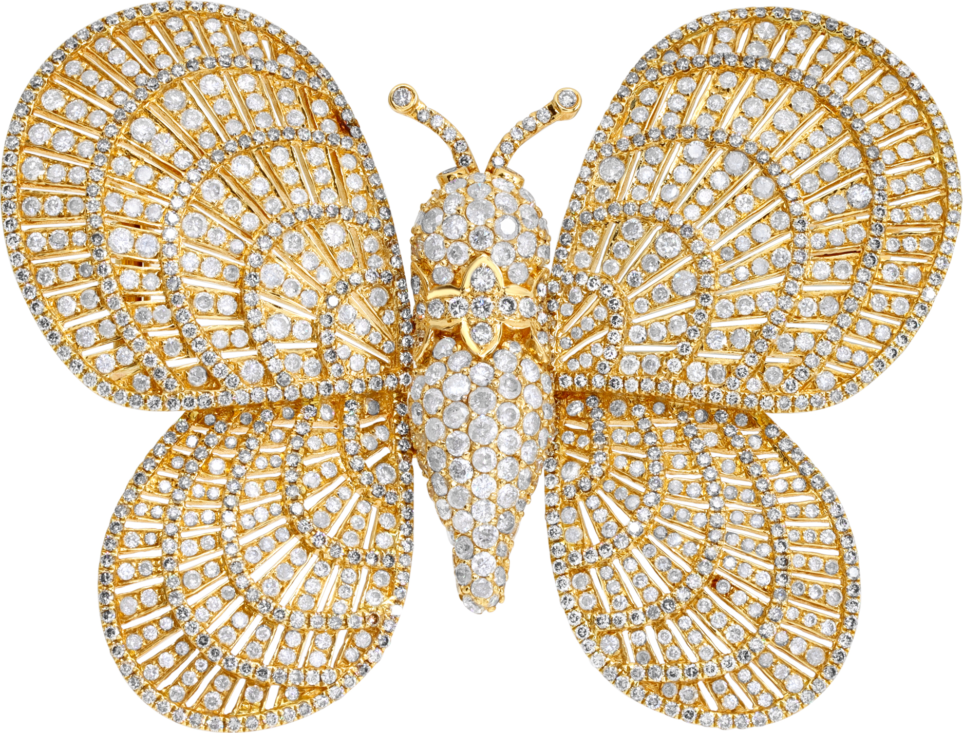Pave diamond butterfly brooch in 18k yellow gold